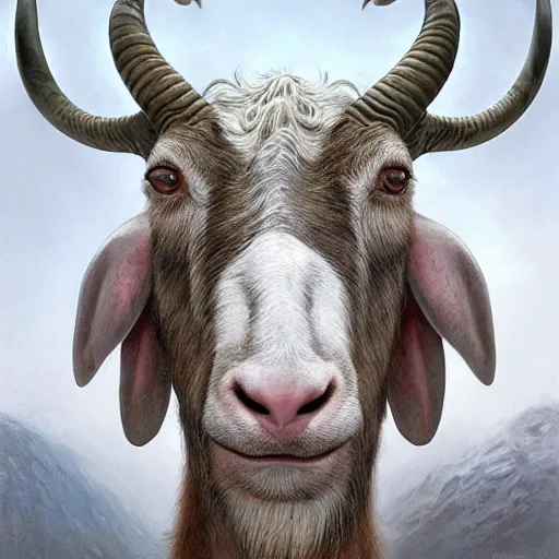 Image similar to vladimir putin, anthropomorphic bald prehistoric goat, putin is hybrid goat, toothless, horror, macabre by donato giancola and greg rutkowski and wayne barlow and zdzisław beksinski, realistic face, digital art