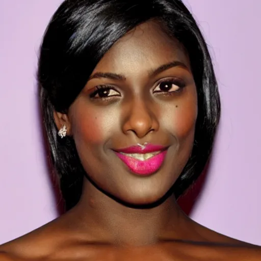 Image similar to feminine looking, darker skin by one tone, attractive neck, dimples