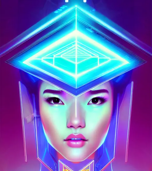 Image similar to symmetry!! asian princess of technology, solid cube of light, hard edges, product render retro - futuristic poster scifi, lasers and neon circuits, beautiful asian princess, intricate, elegant, highly detailed, digital painting, artstation, concept art, smooth, sharp focus, illustration, dreamlike, art by artgerm