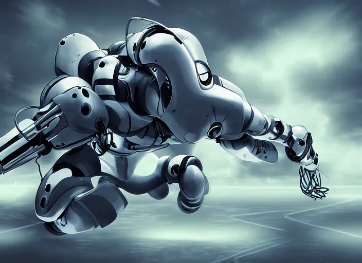 Image similar to robot running in high speed, digital art, anime, highly detailed