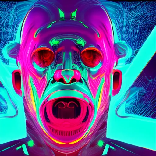 Image similar to synthwave chromatic alien face, detailed, 4k