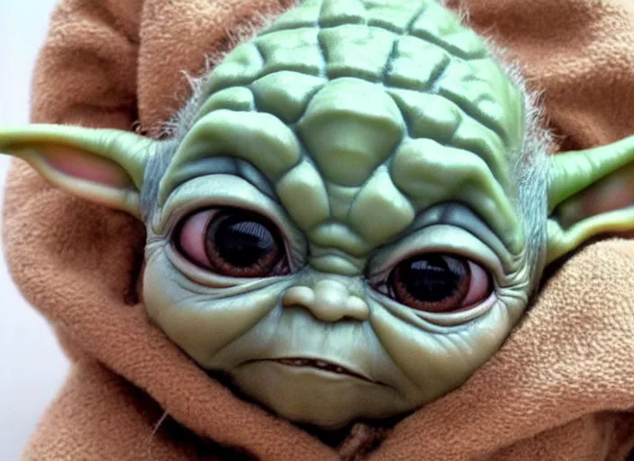 Image similar to Baby yoda with human skin. Highly detailed. 8k. Fantasy horror.