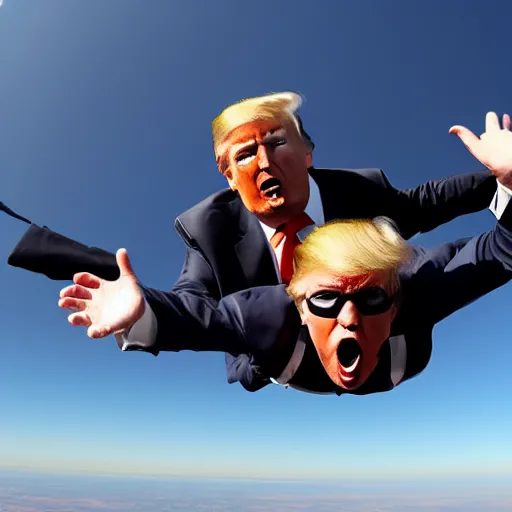 Prompt: donald trump skydiving,