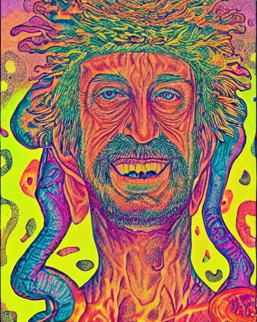 Image similar to a psychedelic portrait of albert hoffman