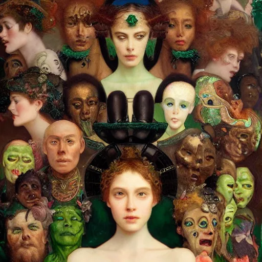 Prompt: epic masterpiece full body portrait a head with many screaming faces, beautiful faces and flawless skin, perfect hands, emeralds by Edgar Maxence and Ross Tran and Michael Whelan