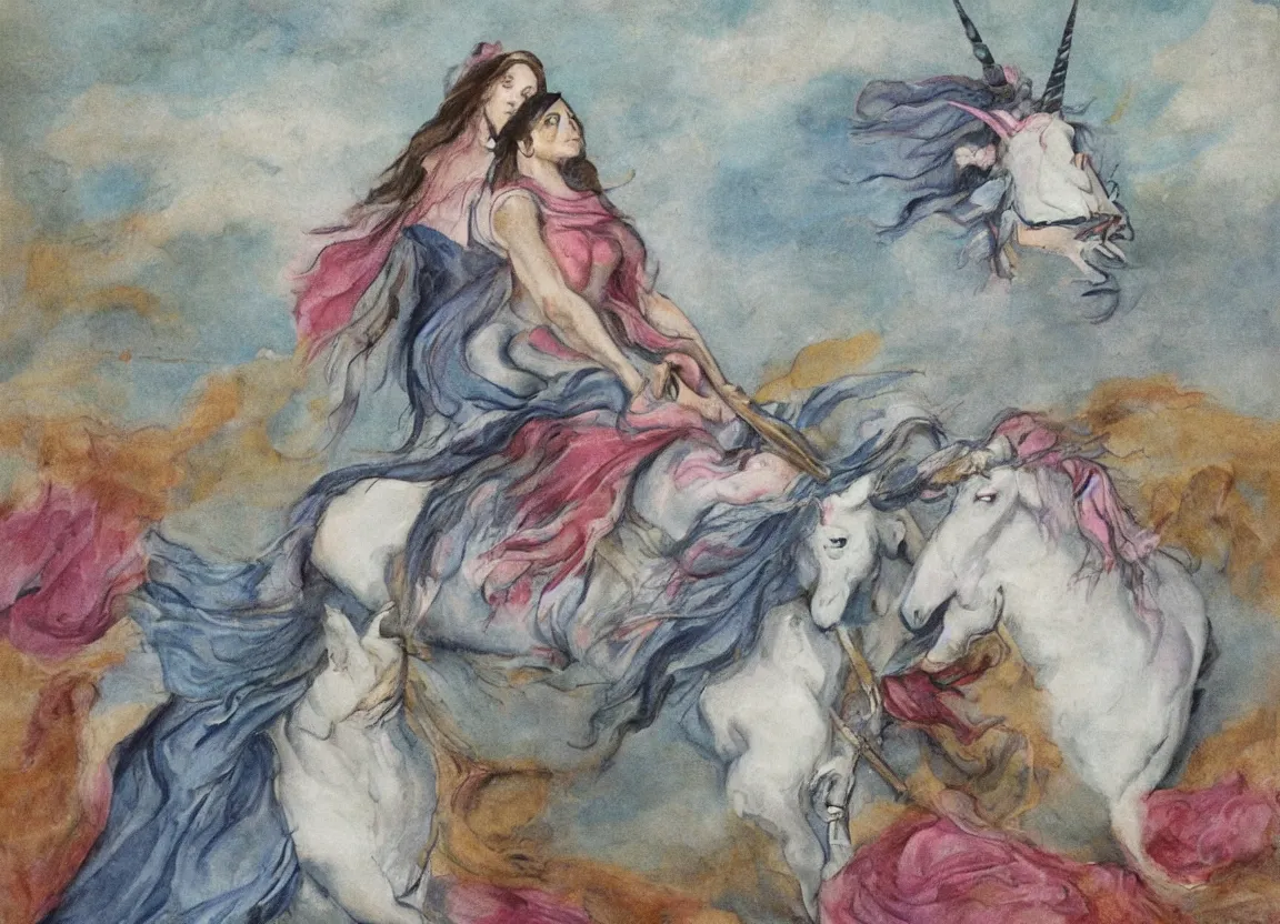 Image similar to woman riding a unicorn