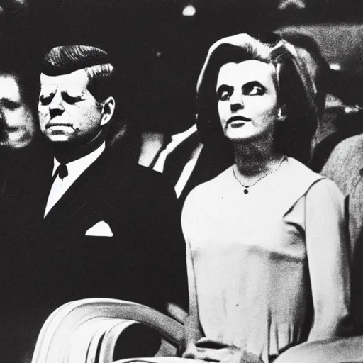 Image similar to Satanic States of America, alternate history, goth John F Kennedy, gothic president, 1961 photograph, occult