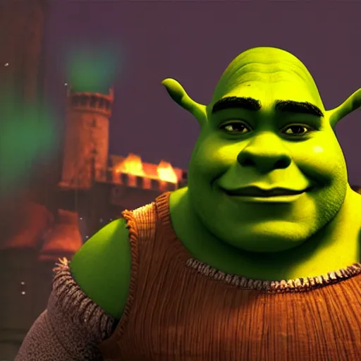 Image similar to shrek 2 rendered by beeple, 4k, rendered in octane, hyperdetailed