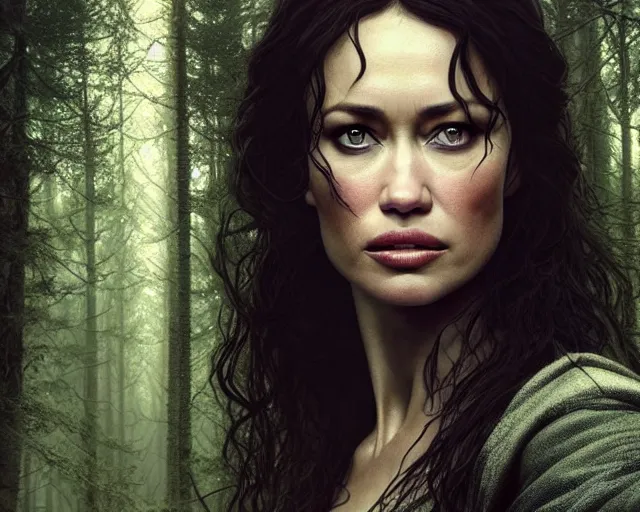 Prompt: 5 5 mm portrait photo of olga kurylenko as real life tough looking yennefer of vengerberg, in a forest. magical atmosphere. art by greg rutkowski. highly detailed 8 k. intricate. lifelike. soft light. nikon d 8 5 0.