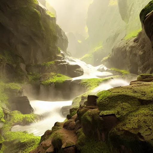 Image similar to A lush valley in the chasm of a great glacier, Unreal Engine, trending on artstation