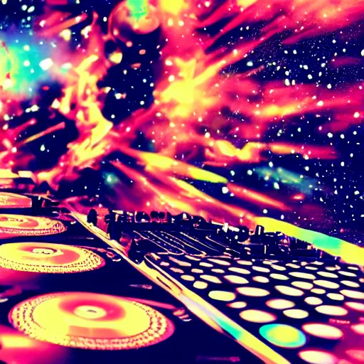 Prompt: the universe on the dj decks