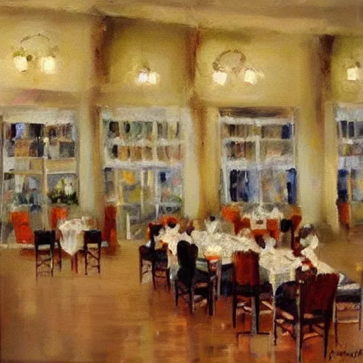 Prompt: a beautiful painting of fine dining. Living the good life. Hazy.