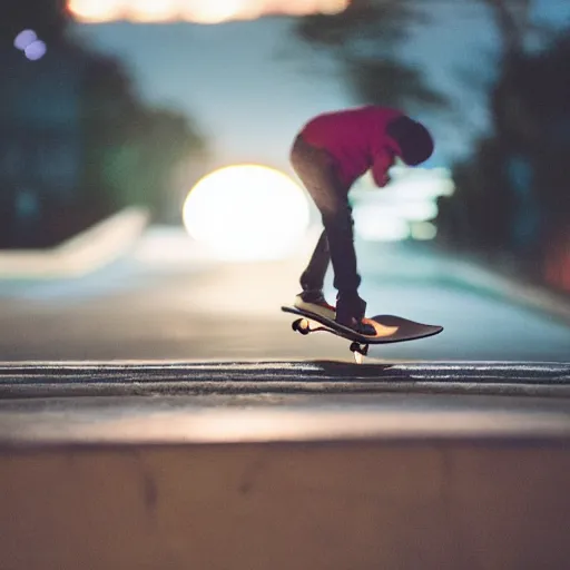 Image similar to skateboard, full moon, bokeh