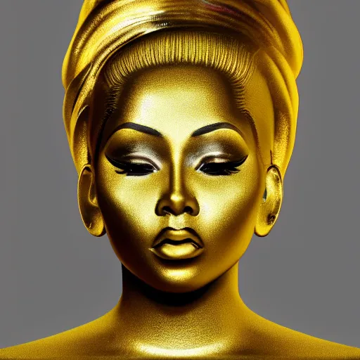 Image similar to golden statue of nicki minaj, ultra realistic, 8 k, highly reflective