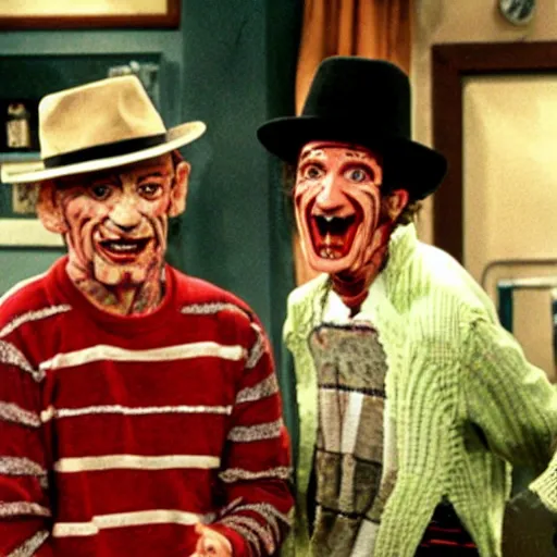 Image similar to freddy krueger and ross in a still from the sitcom friends