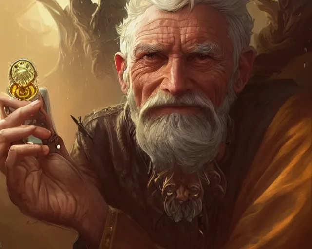 Image similar to highly detailed old man unlocking his mutant gene, deep focus, d & d, fantasy, intricate, elegant, highly detailed, digital painting, artstation, concept art, matte, sharp focus, illustration, hearthstone, art by artgerm and greg rutkowski and alphonse mucha