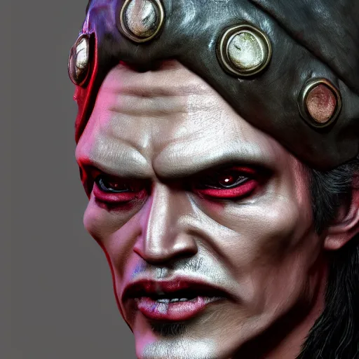 Image similar to photorealistic johnny deep as a dnd character, lich lord, hyper realistic, ornate, cinematic global illumination, 4 k render