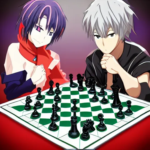 Prompt: intense chess match anime style