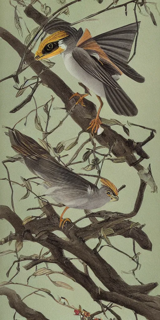 Prompt: field guide illustration painting of a dragon sparrow by john audubon and david allen sibley, detailed art