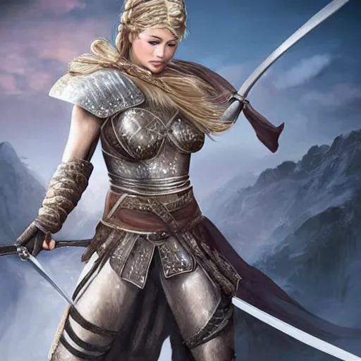 Image similar to beautiful female warrior with longsword in epic fantasy battle