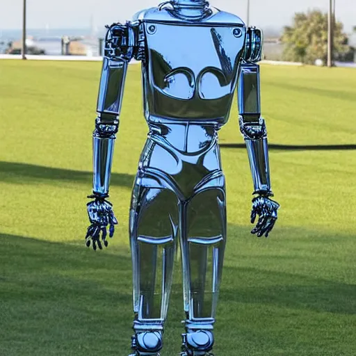 Image similar to a realistic detailed photo of a guy who is an attractive humanoid who is half robot and half humanoid, who is a male android, soccer player martin ødegaard, shiny skin, posing like a statue, blank stare, by the pool, on display, showing off his muscles, humanoid robot, transparent sculpture