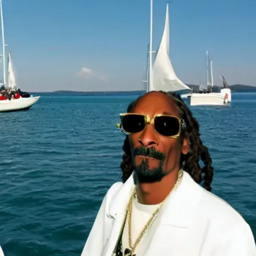 Image similar to snoop dogg sailing a boat