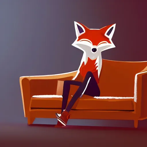 Image similar to an anthropomorphic fox wearing a t-shirt and jeans sitting on a couch, 8k resolution matte fantasy painting, cinematic lighting, DeviantArt, Artstation