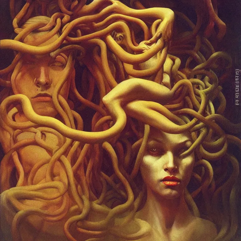 Prompt: portrait of Medusa, Edward Hopper and James Gilleard, Zdzislaw Beksinski, Steven Outram highly detailed