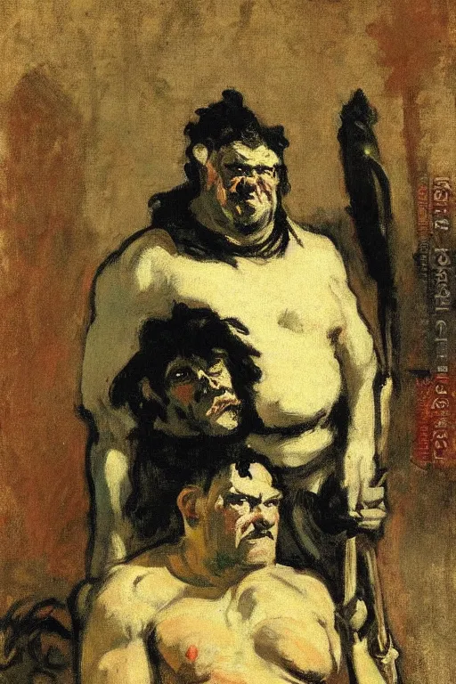 Image similar to portrait of a grumpy orc barbarian by walter sickert, john singer sargent, and william open