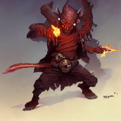 Prompt: a goblin pyromancer, by greg rutkowski and jesper ejsing, digital art, realistic painting, dnd, character design, trending on artstation