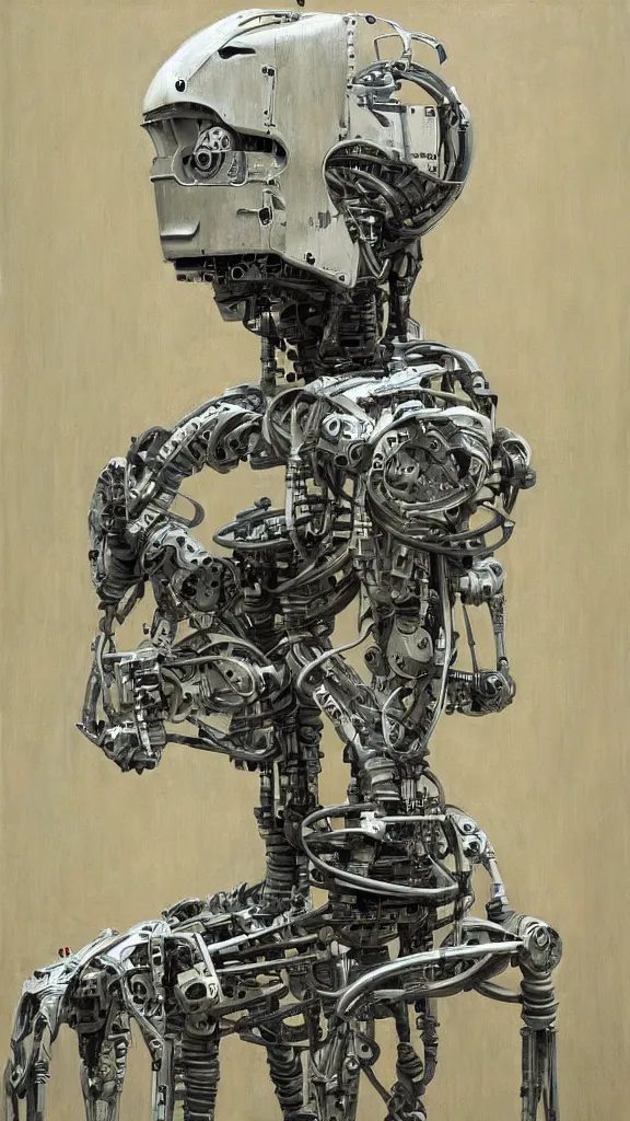 Prompt: robot painting a robot on canvas, intricate, highly detailed, photorealistic, film still, by vdragan bibin.