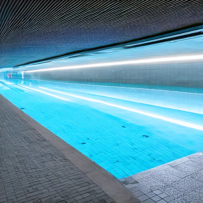 Prompt: photo of endless underground pool corridors highly detailed 8 k hdr smooth sharp focus high resolution award - winning photo
