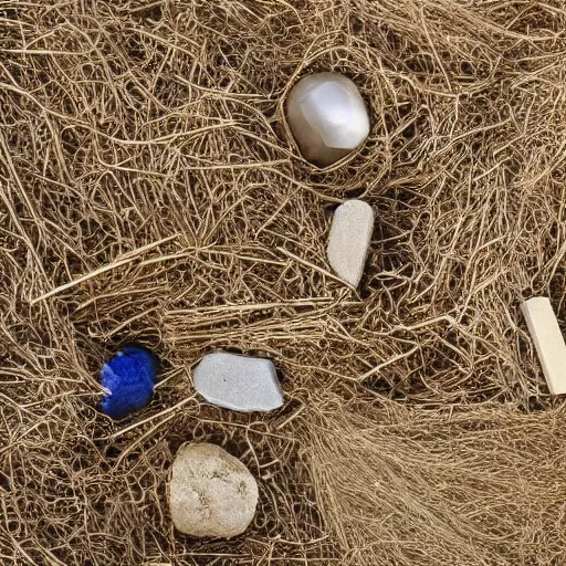 Image similar to foundation with gold, silver, precious stones, wood, hay, straw