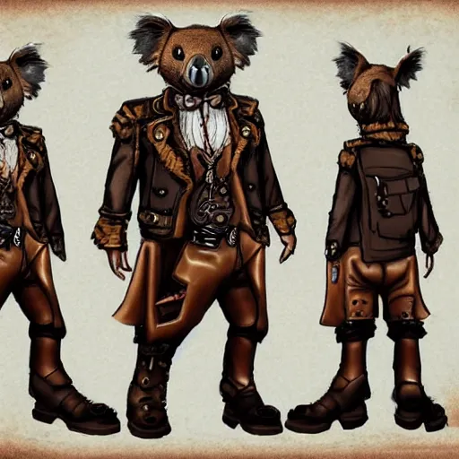 Prompt: steampunk koala character concept art