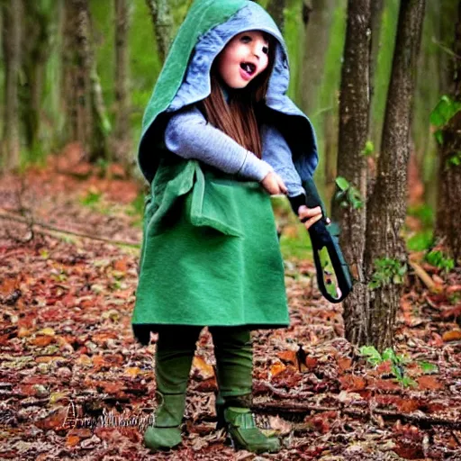 Prompt: Little Green Riding Hood: Wold Hunter