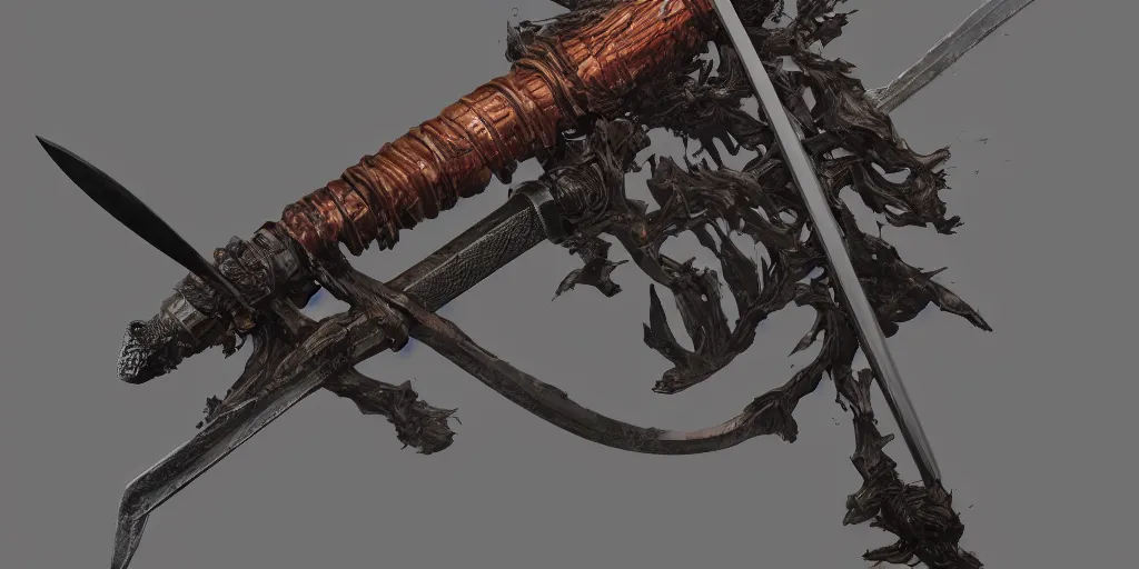 Image similar to sword design, shortsword, substance designer, weapon design, wood, steel, material, trending on artstation, game art, cgsociety, art by gerald brom, greg rutkowski and artgerm and james jean and zdzisław beksinski, 8 k, unreal engine, c 4 d