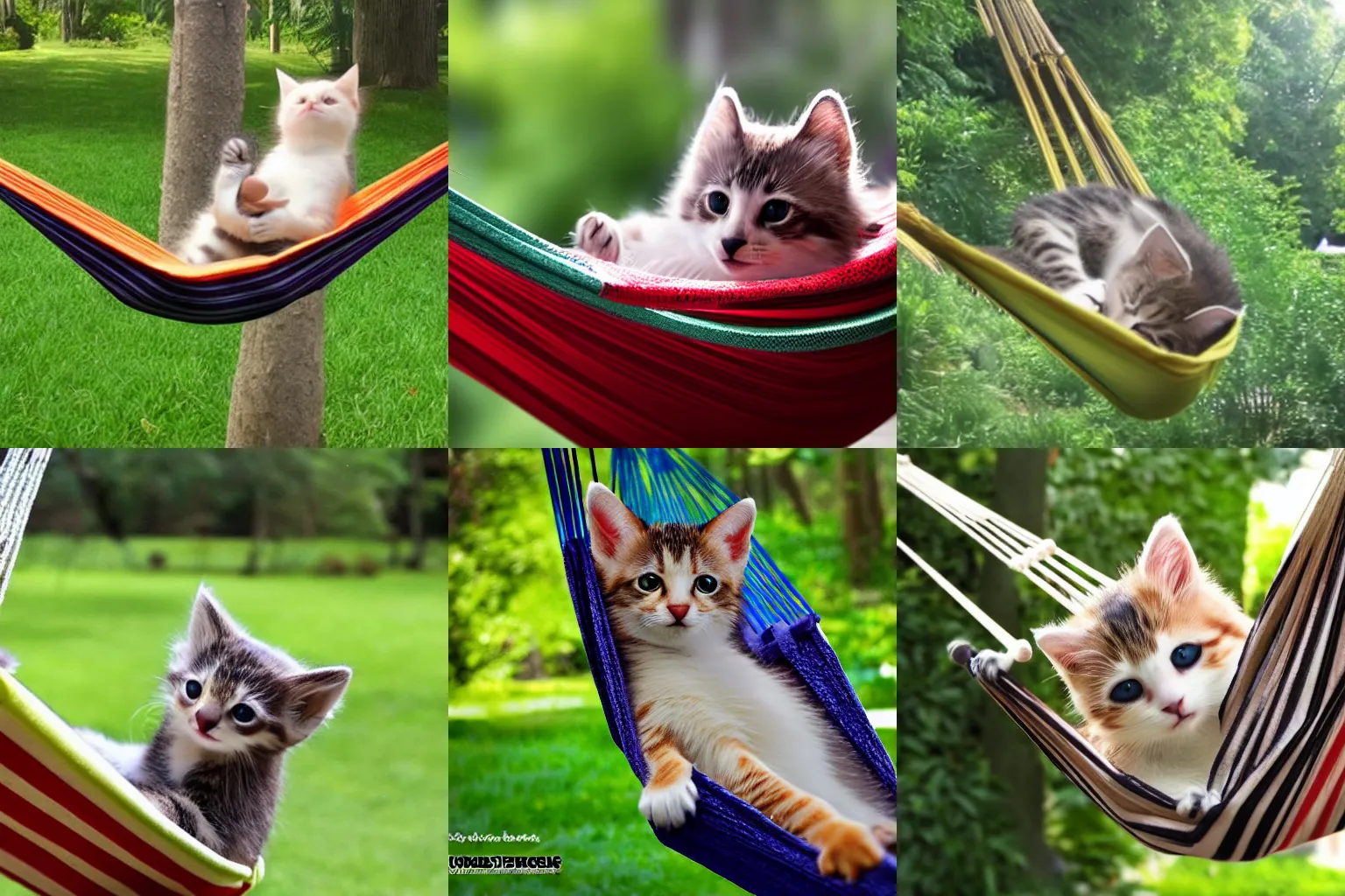 Prompt: extremely slow motion, hyperrealistic, hammock kitten