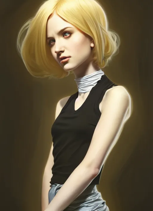 Image similar to portrait of a full body of beautiful young female secretary, d & d, sleeveless turtleneck, pencil miniskirt, fantasy, flat lighting, intricate, highly detailed, digital painting, artstation, concept art, smooth, sharp focus, illustration, art by simon bisley and greg rutkowski and alphonse mucha, natural tpose