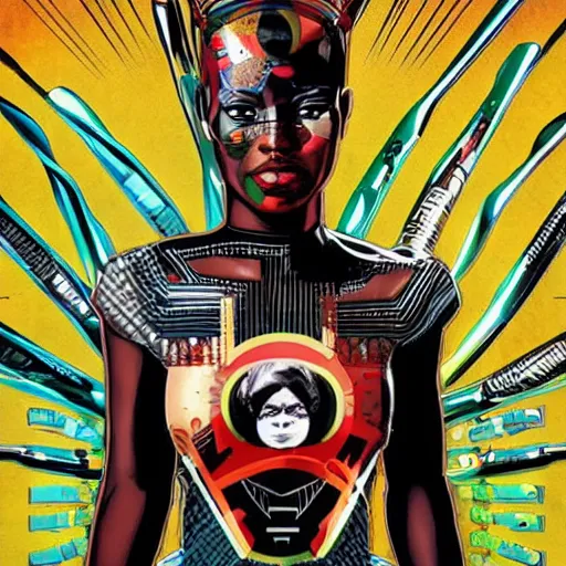 Prompt: portrait of a zulu female android, by MARVEL comics and Sandra Chevrier