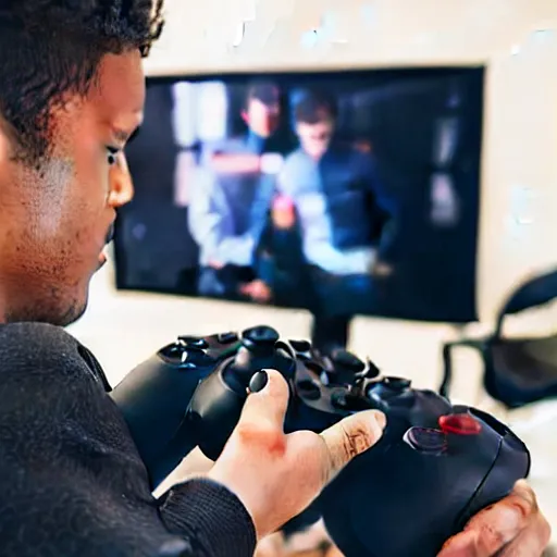 Image similar to a controller using a human as a controller to play a video game