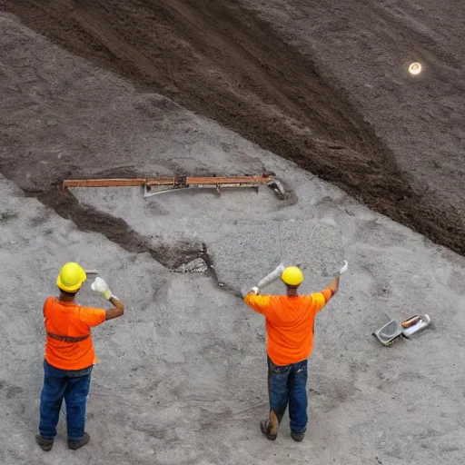 Image similar to two construction workers removing the moon from the sky