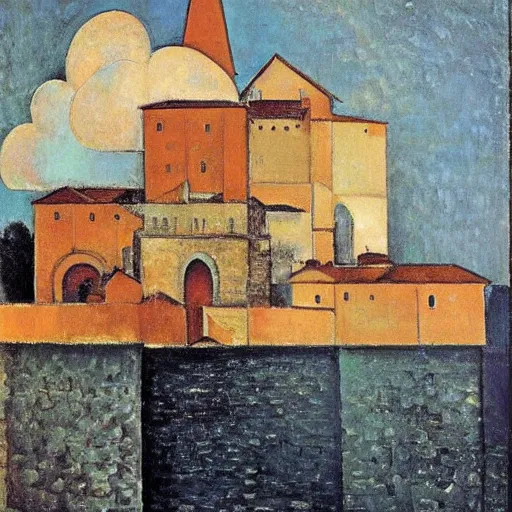 Image similar to insane, meticulous by amedeo modigliani platinum. a beautiful conceptual art of a castle in the clouds.