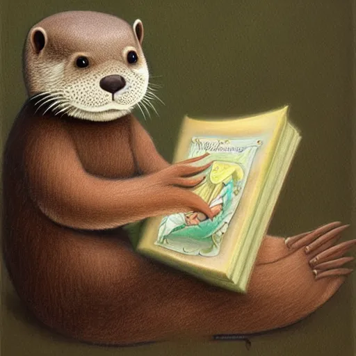 Image similar to an otter monk cleric reading his book, fantasy concept art by nicoletta ceccoli, mark ryden, lostfish, max fleischer