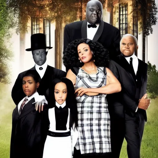 Image similar to the adams family but they're all black people