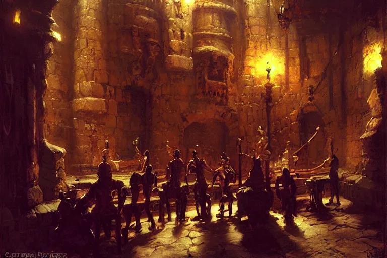 Prompt: dungeon, painting by gaston bussiere, craig mullins, j. c. leyendecker, tom of finland