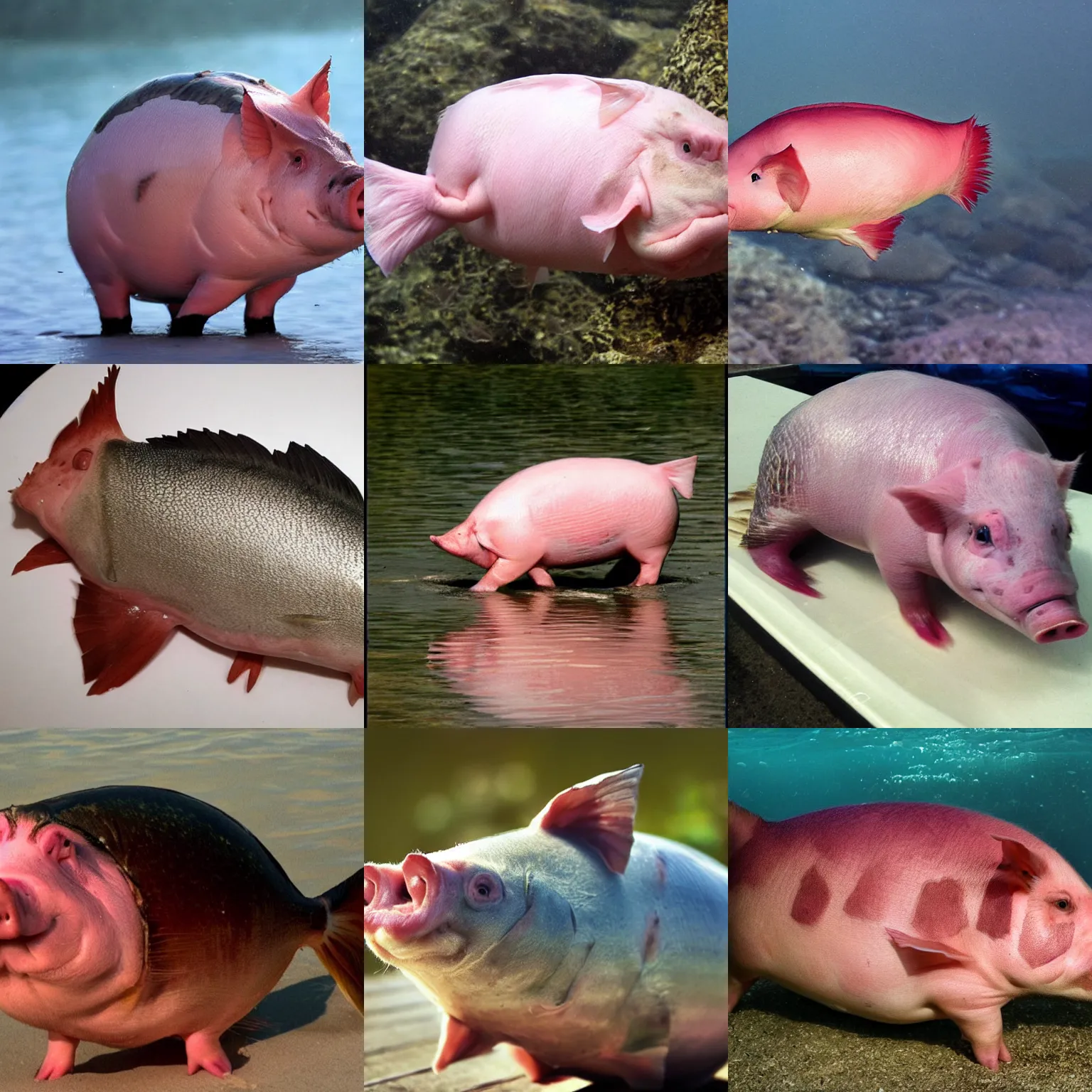 Prompt: half fish, half pig, photo