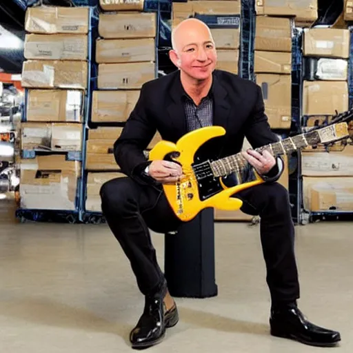 Image similar to jeff bezos as a heavy metal guitarist