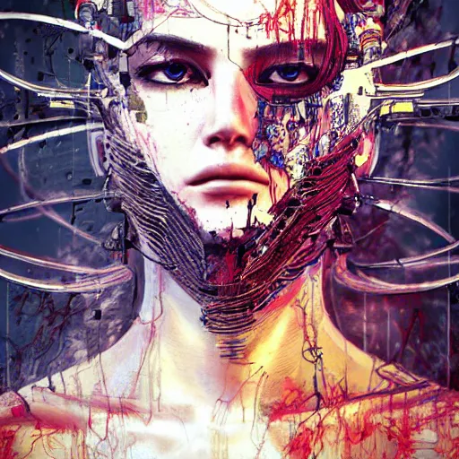 Prompt: sexy beautiful woman head made of mech mask rendered in unreal engine, cyberpunk fashion, dark scifi, painted by carne griffiths and beksinski