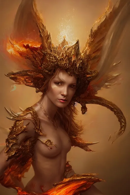 Image similar to beautiful girl sorcerer transforming into fire and golden dragon skin, casting magic spell, angel, fantasy, magic the gathering, hyper detailed, 3 d render, hyper realistic detailed portrait, peter mohrbacher, wlop, ruan jia, luis royo