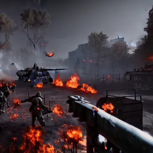 Image similar to battle of berlin in hell let loose, screenshot, unreal engine, gameplay, in - game